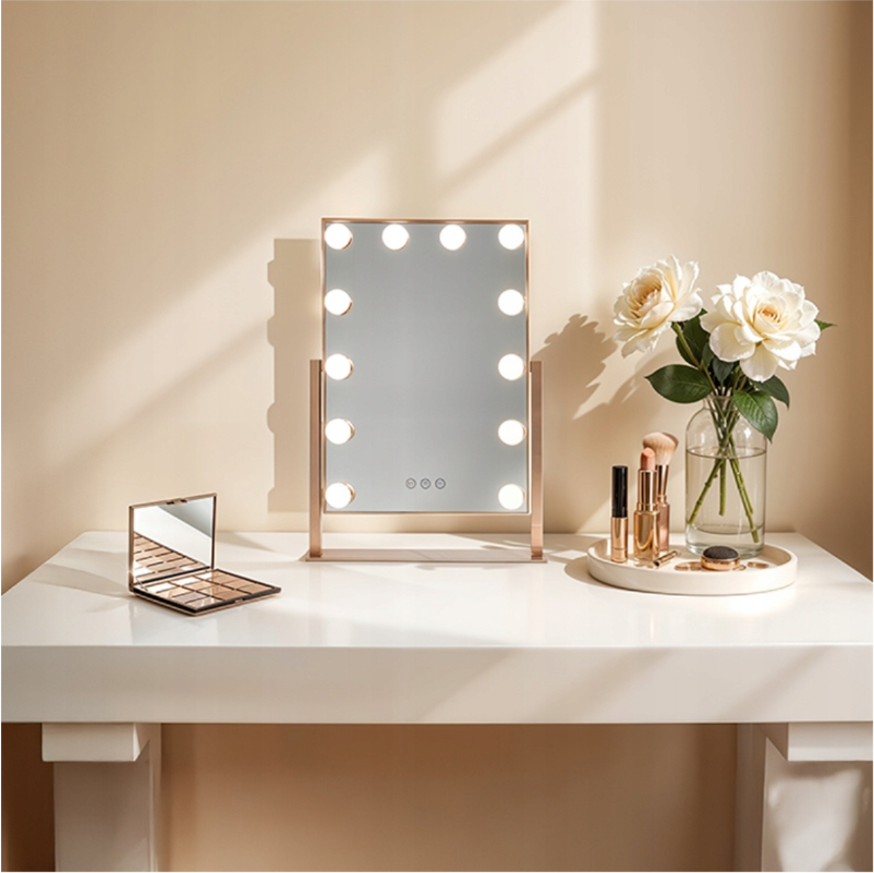 Lustro do makijażu z LED, lusterko z podswietleniem Różowe złoto 41 cm/30 cm BELLA