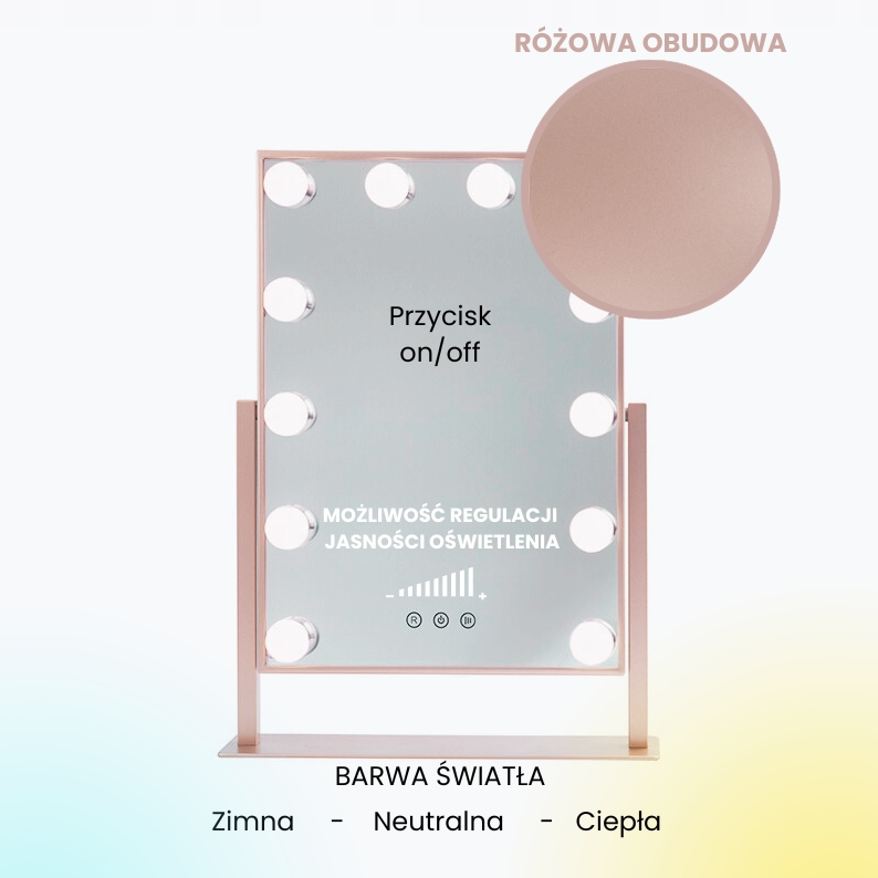 Lustro do makijażu z LED, lusterko z podswietleniem Różowe złoto 41 cm/30 cm BELLA