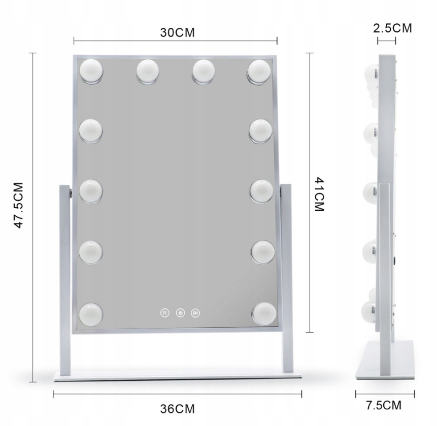 Lustro do makijażu z LED, lusterko z podswietleniem Biały 41 cm/30 cm BELLA