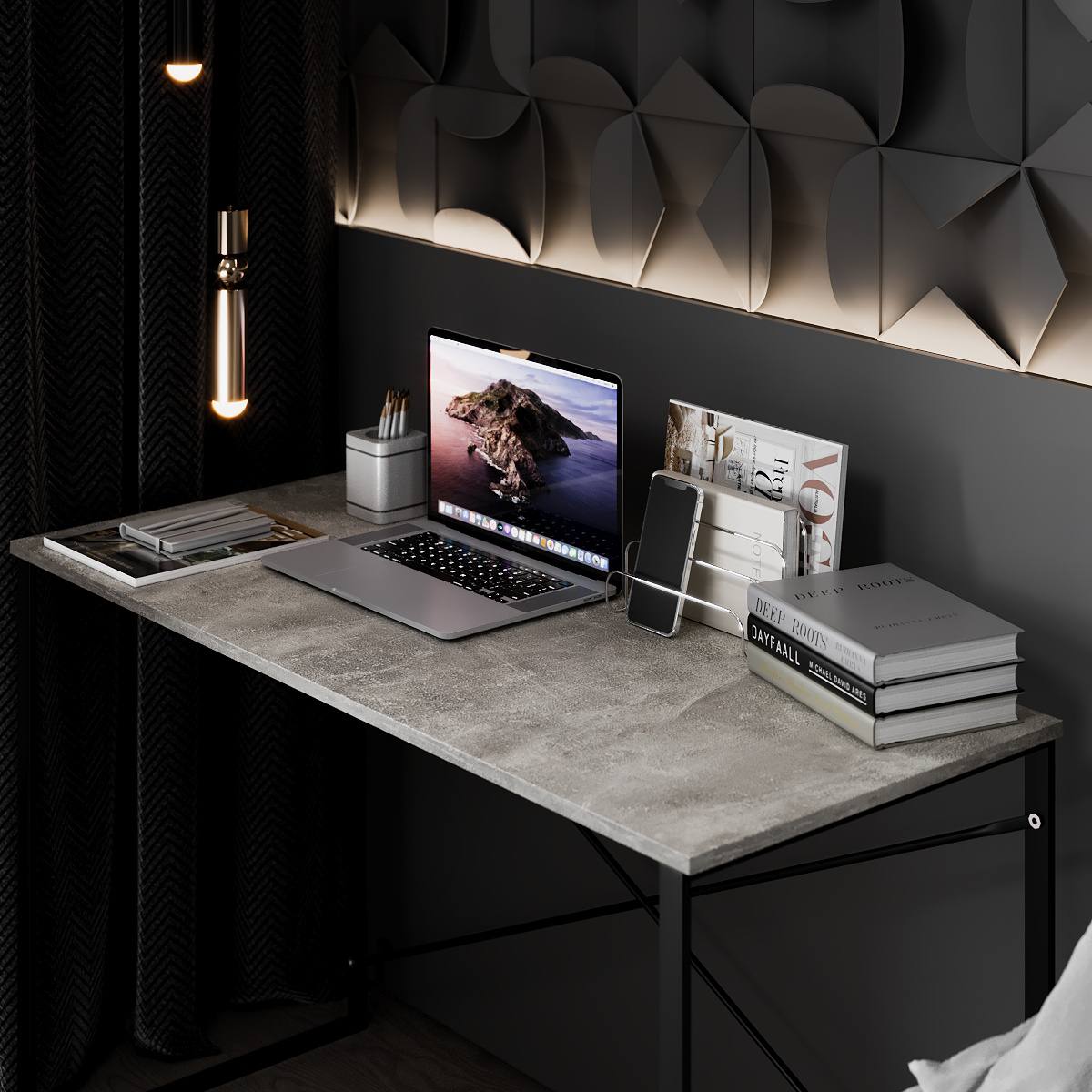 Biurko z metalowymi nogami "Ascet Line" Beton jasny / Czarne nogi