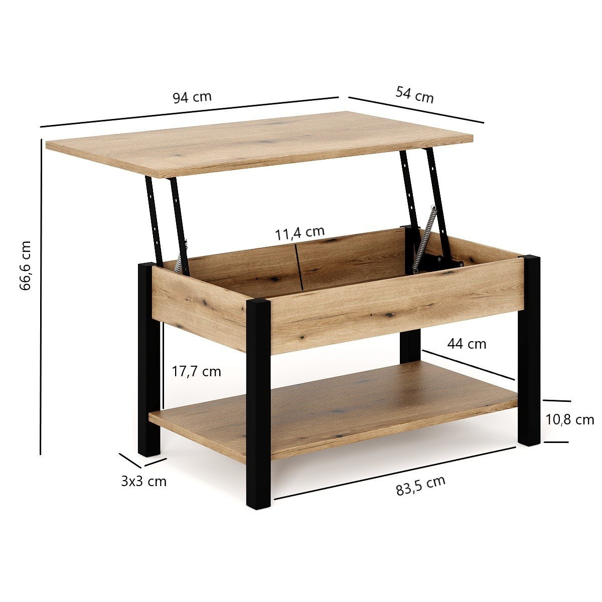Ława rozkładana "Desk" 94*54*45/68 - Dąb Evoke Coast / Czarne nogi