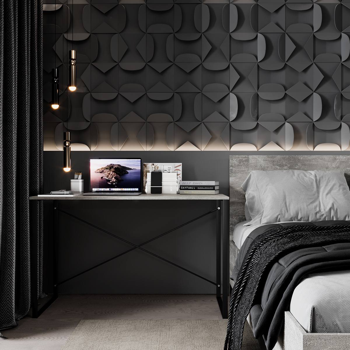 Biurko z metalowymi nogami "Ascet Line" Beton jasny / Czarne nogi