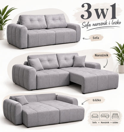 Sofa rozkładana BERG 258 Kanapa Funkcja Spania Pojemnik Nowoczesna 3 Osoby