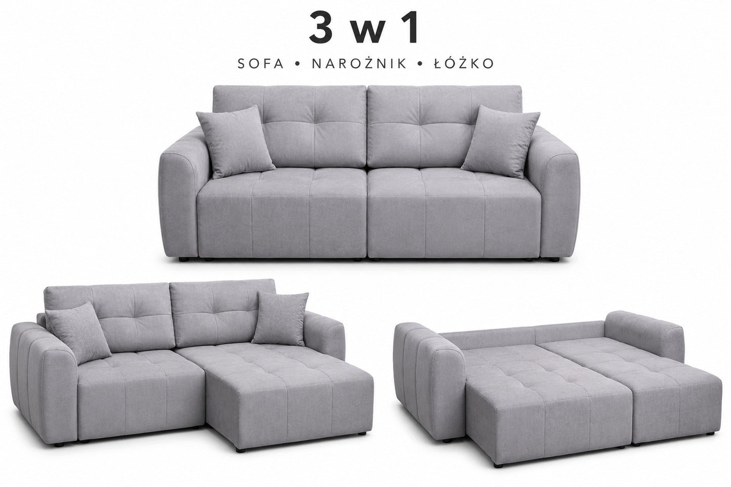 Sofa rozkładana BERG 258 Kanapa Funkcja Spania Pojemnik Nowoczesna 3 Osoby