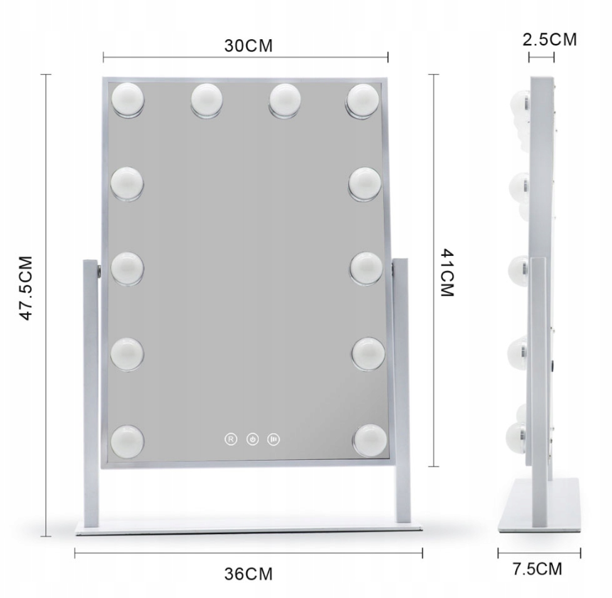 BELLA - Lustro do makijażu z LED, lusterko z podswietleniem - 41 cm / 30 cm