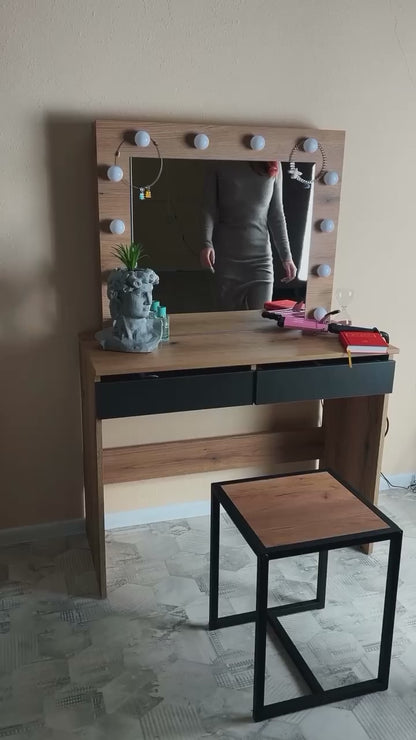 Toaletka z lustrem MALTA 12 x LED Szuflady Biurko Stolik do makijażu Biała
