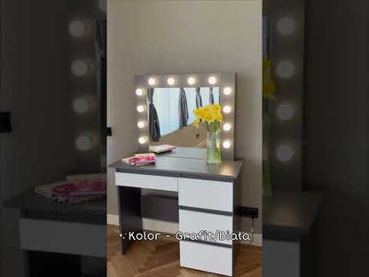 Toaletka z lustrem BEAUTY 12x LED Szuflady Biurko Stolik do makijażu Grafit/Biała