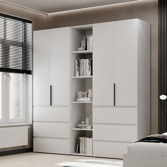 Szafa czterodrzwiowa z 6 szufladami i 5 półkami Averon №6 200x220x50 cm Biały