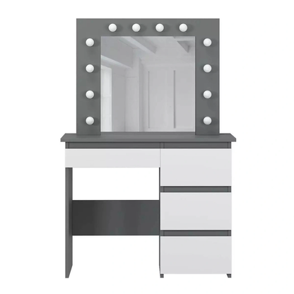 Toaletka z lustrem BEAUTY 12x LED Szuflady Biurko Stolik do makijażu Grafit/Biała