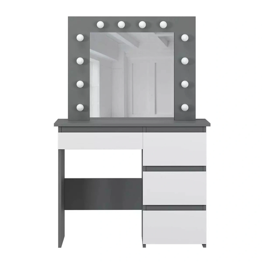 Toaletka z lustrem BEAUTY 12x LED Szuflady Biurko Stolik do makijażu Grafit/Biała