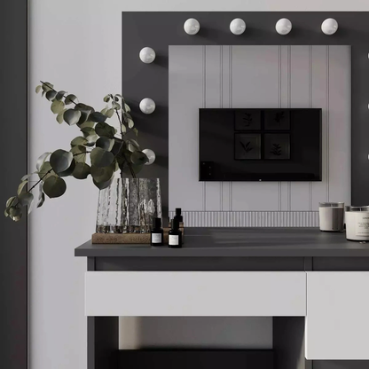 Toaletka z lustrem BEAUTY 12x LED Szuflady Biurko Stolik do makijażu Grafit/Biała