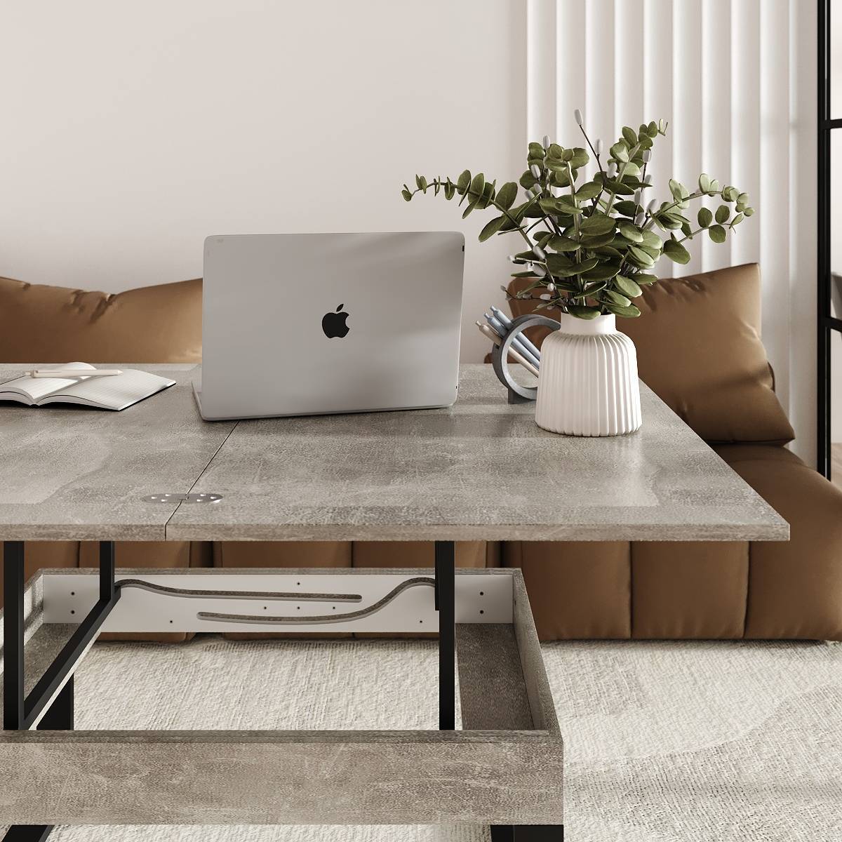 Ława rozkładana podnoszona Domero 120×88 Beton jasny — Wysyłka 03.10.26